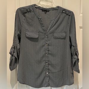 Adrienne Vittadini  Blouse Woman's Small Button Front Black White Stripe…